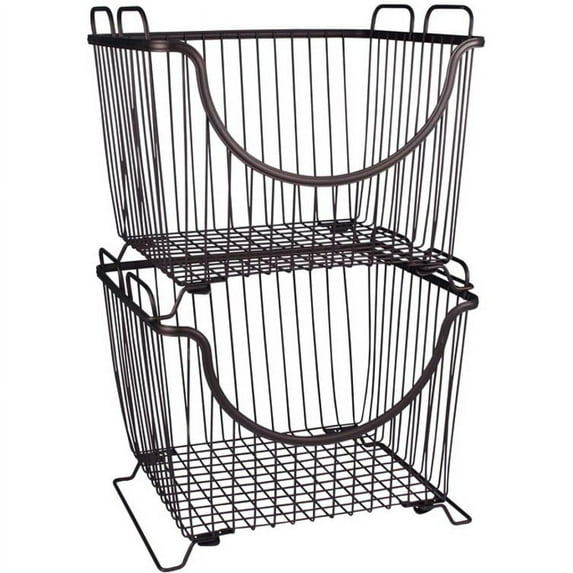 Spectrum Diversified Ashley Stackable Wire Basket With Raised Feet and Looped Handles, Modular Stacking Bin System for Kitchen Countertop & Desk Organization, Large, Bronze