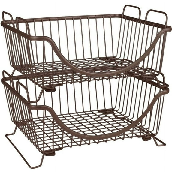 Spectrum Diversified Ashley Steel Stackable Wire Basket with Raised Feet and Looped Handles, Modular Stacking Bin System for Kitchen Countertop and Desk Organization, Medium, Bronze