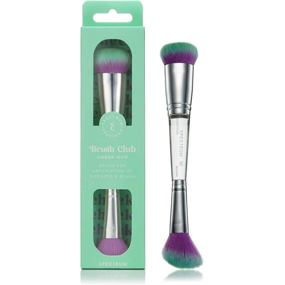 Spectrum Collections Brush Club Double Ended Face Make Up Brush, Spectrum Dual Makeup Brush for Contour, Blush or Buffing with Hypoallergenic Bristles, Green Purple Duo Makeup Brush