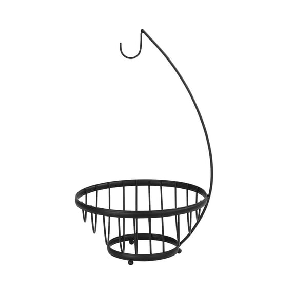 Spectrum Diversified Ashley Small Fruit Tree & Basket, Banana Hanger & Small Fruit Basket, Produce Saver Banana Holder & Open Wire Fruit Bowl for Kitchen Counter & Dining Table, Black