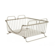 Spectrum Diversified Ashley Steel Stackable Wire Basket with Raised Feet and Looped Handles, Modular Stacking Bin System for Kitchen Countertop and Desk Organization, Medium, Satin Nickel