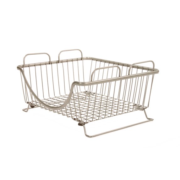 Spectrum Diversified Ashley Steel Stackable Wire Basket with Raised Feet and Looped Handles, Modular Stacking Bin System for Kitchen Countertop and Desk Organization, Medium, Satin Nickel