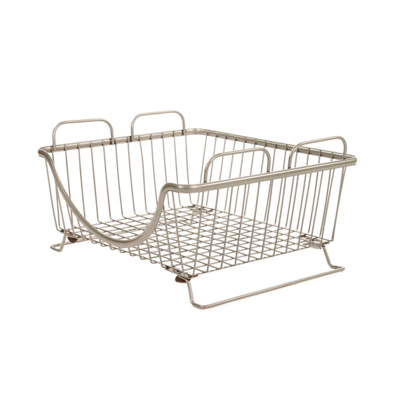 Spectrum Diversified Ashley Steel Stackable Wire Basket with Raised Feet and Looped Handles, Modular Stacking Bin System for Kitchen Countertop and Desk Organization, Medium, Satin Nickel