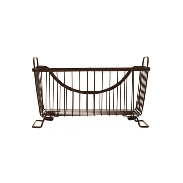Spectrum Diversified Ashley Steel Stackable Wire Basket with Raised Feet and Looped Handles, Modular Stacking Bin System for Kitchen Countertop and Desk Organization, Small, Bronze
