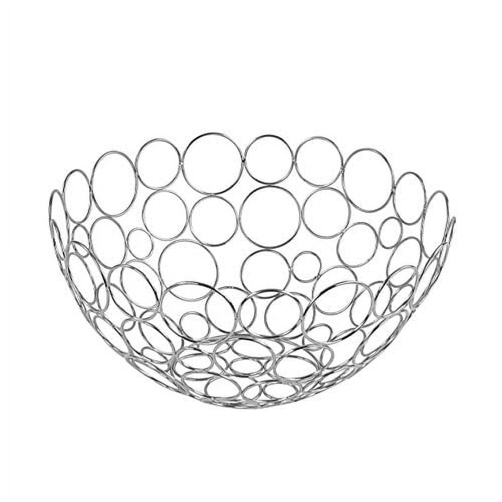 Chrome Round Metal Wire Fruit Bowl with Circular Design