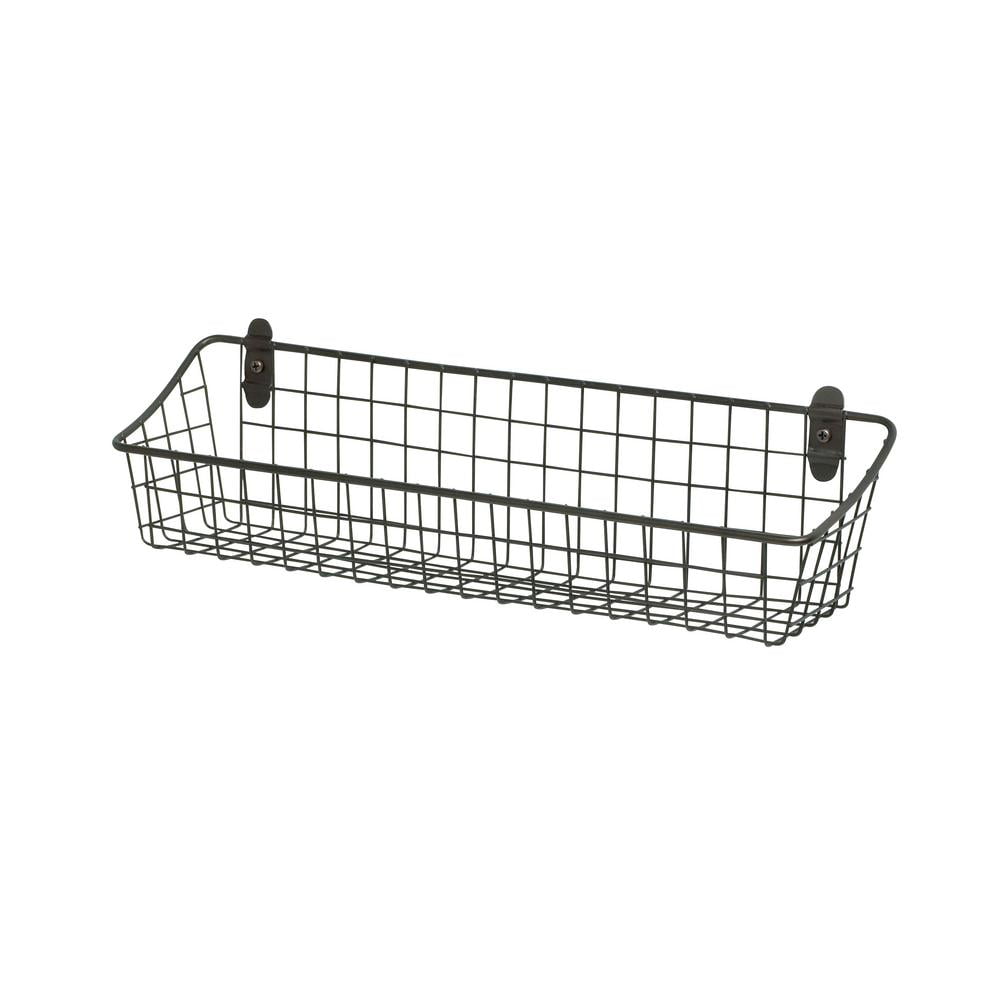 Vintage Gray Steel Rectangular Wall Mount Storage Basket