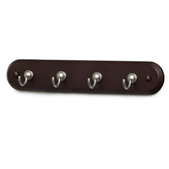 Spectrum Diversified Four Hook Key Rack, Walnut Wood/Satin Nickel Hooks