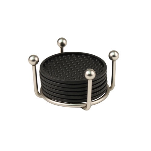 PANTRY WORKS COASTER CONTAINER W/6 COASTERS BOXED - Satin Nickel