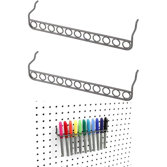 Spectrum Diversified Pegboard Holder for Standard Pegboard & Slatwall Easy-to-Install Craft & Garage Storage, Holds Up to 11 Hand Tools or Craft Supplies, Industrial Gray Small-Pack of 2