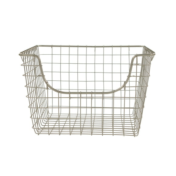 Spectrum Diversified Scoop Steel Wire Stackable Storage Basket for Kitchen, Pantry, Closet and Garage, Medium, Satin Nickel