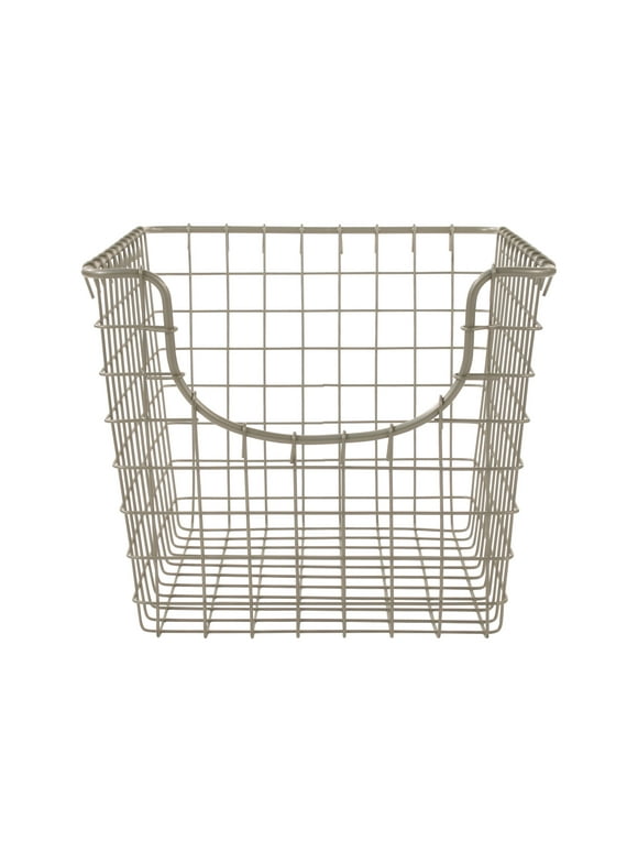 Spectrum Diversified Scoop Steel Wire Stackable Storage Basket for Kitchen, Pantry, Closet and Garage, Small, Satin Nickel