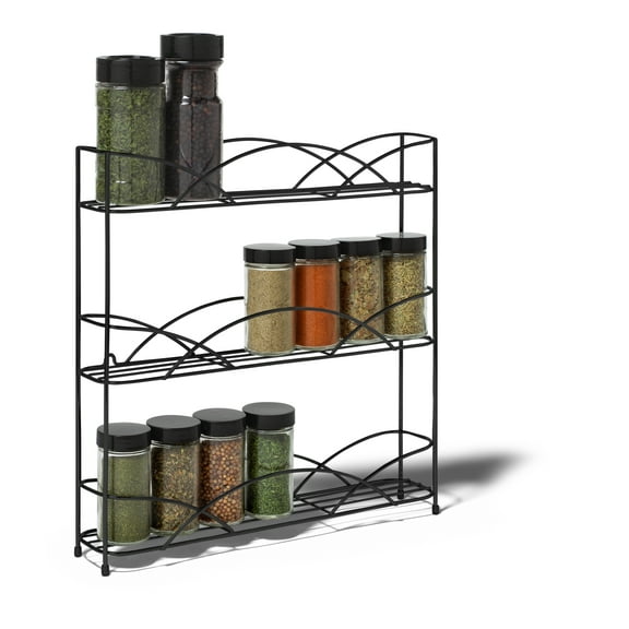 Spectrum Diversified Steel 3-Tier Countertop or Wall Mount Cabinet Spice Organizer Rack, Black