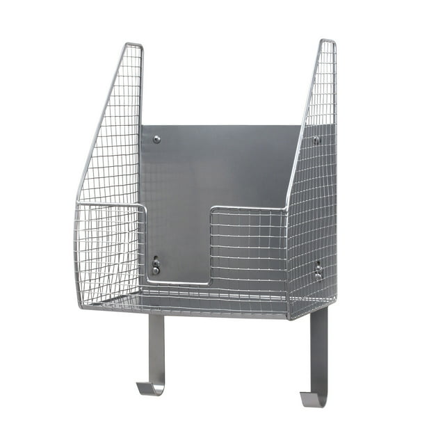 Spectrum Diversified Steel Ironing Board Holder with Storage Basket, Heat Resistant, Pewter