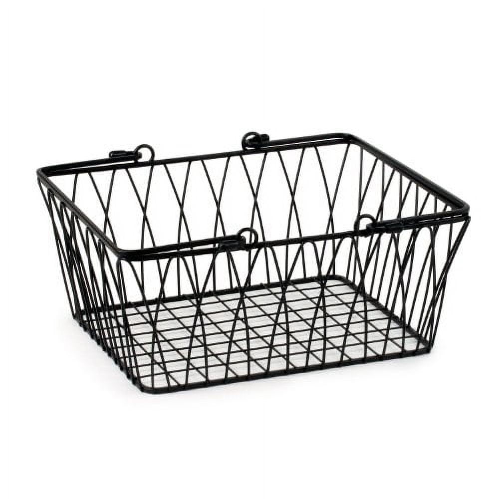 Medium Black Steel Rectangular Wire Basket with Handles