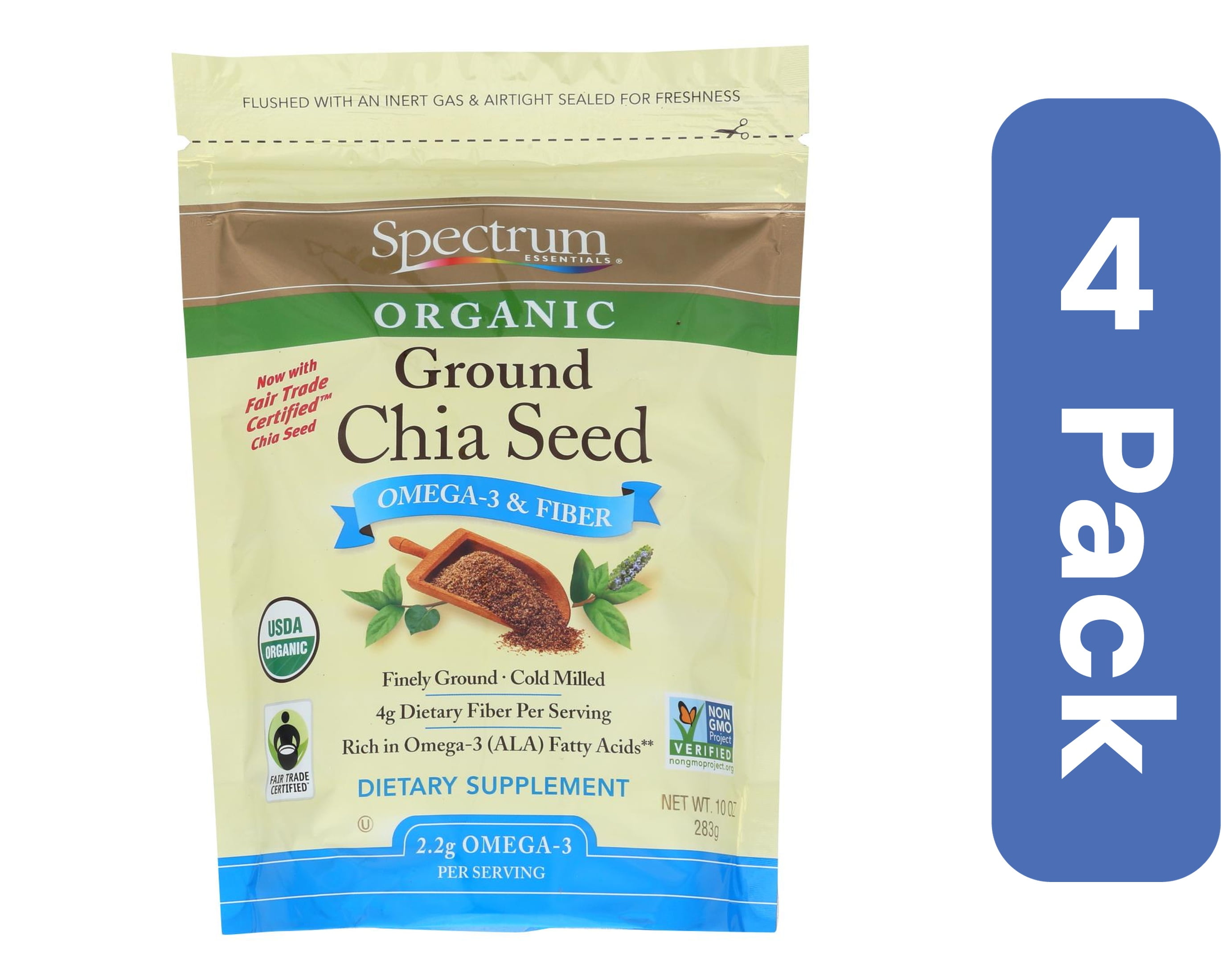 Spectrum Essentials Organic Chia Seed Ground 10 oz (Pack of 4)