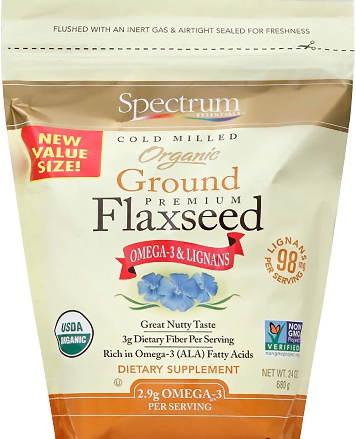Spectrum Essentials Organic Cold Milled Ground Premium Flaxseed 24 oz Pack of 4