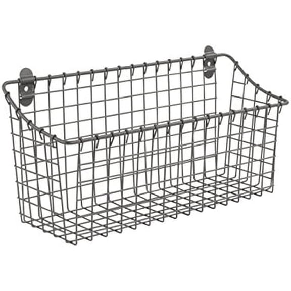 Spectrum Extra Large Wire Wall Mount Storage Basket Industrial Gray, Vintage Wire Basket Wall Mount Organizer Modern for Pantry Kitchen and Bath, Versatile Storage Basket Caddy