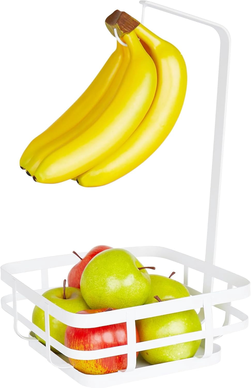 Spectrum Fruit Basket with Banana Hanger White, Modern Steel Wire Storage for Kitchen Counter, Scandinavian Fruit and Vegetable Basket with Banana Hook, Space Saving Kitchen Countertop Storage