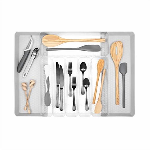 Spectrum Hexa Expandable Silverware Tray, 8 Section Adjustable Organizer