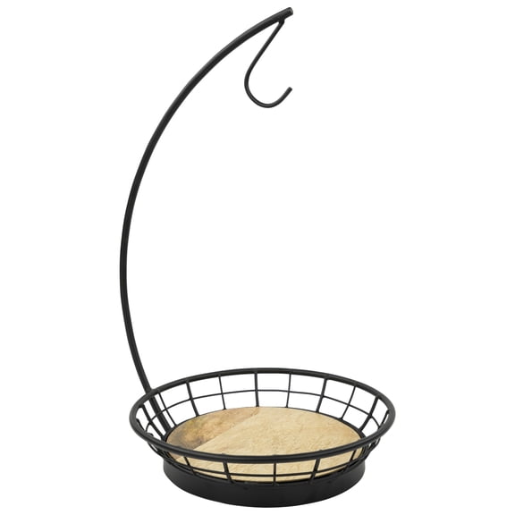 Spectrum Madison Banana Holder, Fruit Bowl and Hook, Wood Base, Black