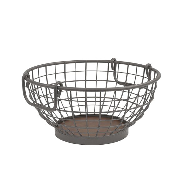 Spectrum Madison Farmhouse Fruit Basket with Handles and Wood Base, Industrial Gray