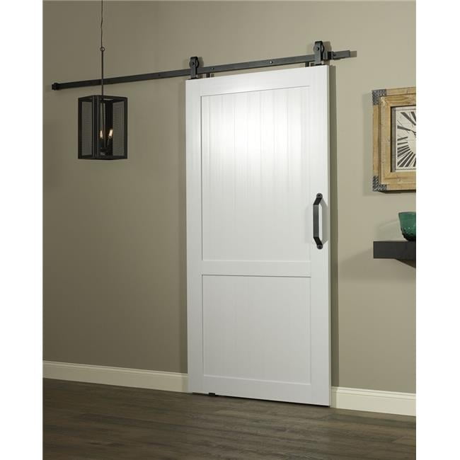 Millbrooke White PVC Vinyl Sliding Barn Door Kit with Black Hardware