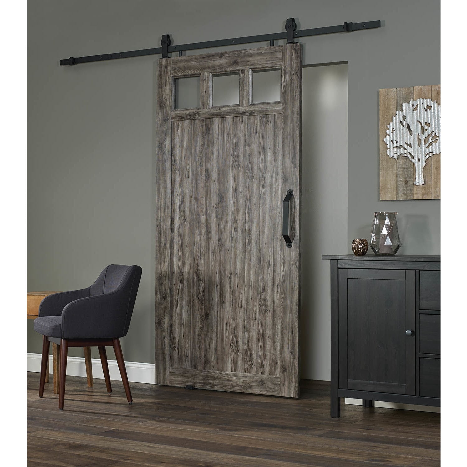 Millbrooke Weathered Grey PVC Barn Door with Acrylic Window
