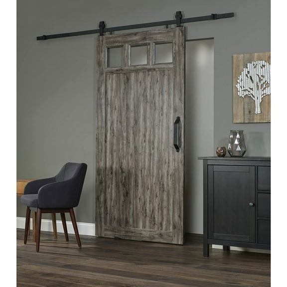 Spectrum Millbrooke PVC Barn Door with PVC Window Size 42"wide x 84"high - Kit *Requires Assembly* Weathered Grey Color