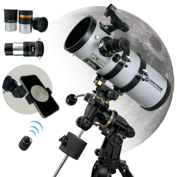 Spectrum Optical Instruments - PolarPlus 114EQ (4.5 inch) Professional Equatorial Reflector Telescope - Smartphone Adapter and Remote Shutter - Compact and Portable