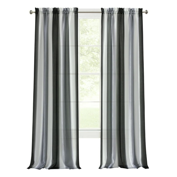 Spectrum Solid Rod Pocket Panel Modern Window Curtain Panel, Black/Silver, 50" x 84" Length