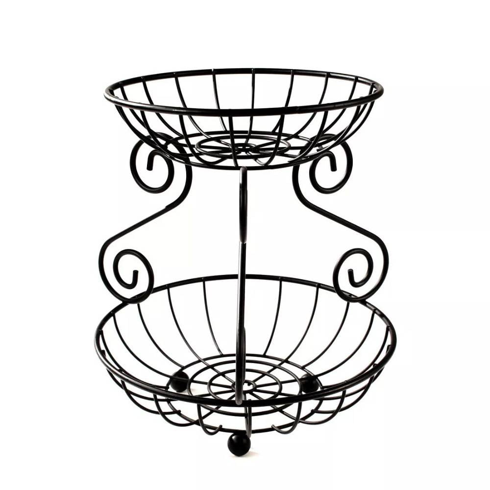 Black Metal Scroll 2-Tier Fruit and Vegetable Server
