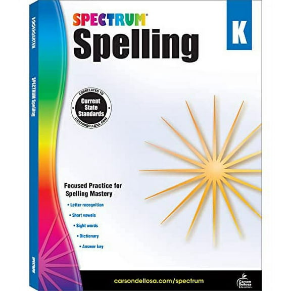 Pre-Owned Spectrum Kindergarten Spelling Workbooks, Ages 5 to 6, Alphabet Letters, Short Vowels, Sight Words, and Dictionary Skills, Sight Words and Spelling Workbook for Kids (Paperback) 1483811735