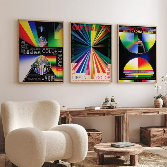 Spectrum Theory Abstract Art Posters Neon Chromatic Art Prism Color Geometry Multilingual Pigment Concept Prints, Poster Only