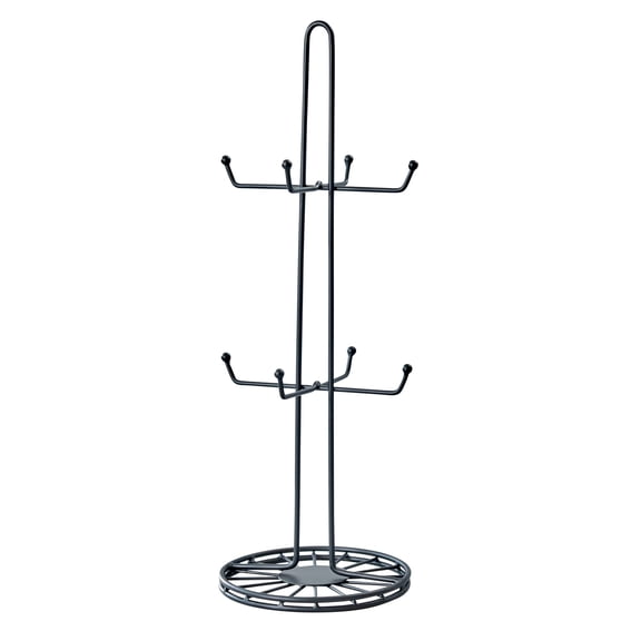 Spectrum Yumi 8-Hook Steel Mug Tree Stand for Coffee Cups, Black