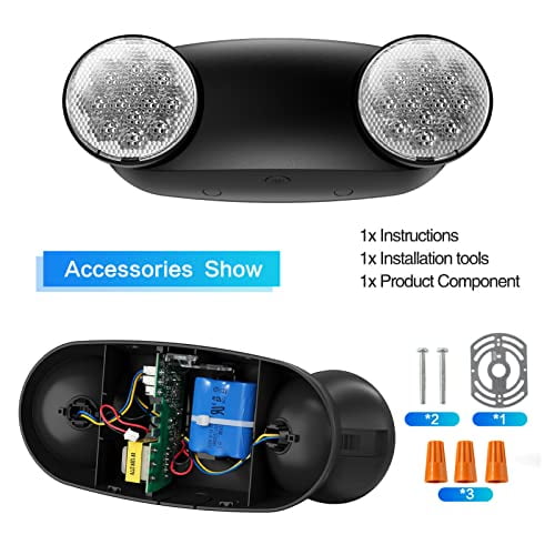 Spectsun 12 Pack Black Emergency Light with Battery Backup - Round 2 Heads UL Certified Wall Mount Exit Sign - 120/277V Indoor Emergency Exit Light Fixture