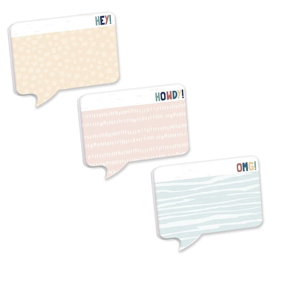 Speech Bubble Shaped Sticky Note Pad Assortment / 6.5" x 5" Modern Sticky Notes / Set Of Three Multi-Color Sticky Note Pad Designs / Made In USA
