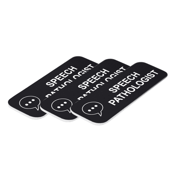 Speech Bubble, Speech Pathologist 1" x 3" Name Tag/Badge, Black, (3 Pack)