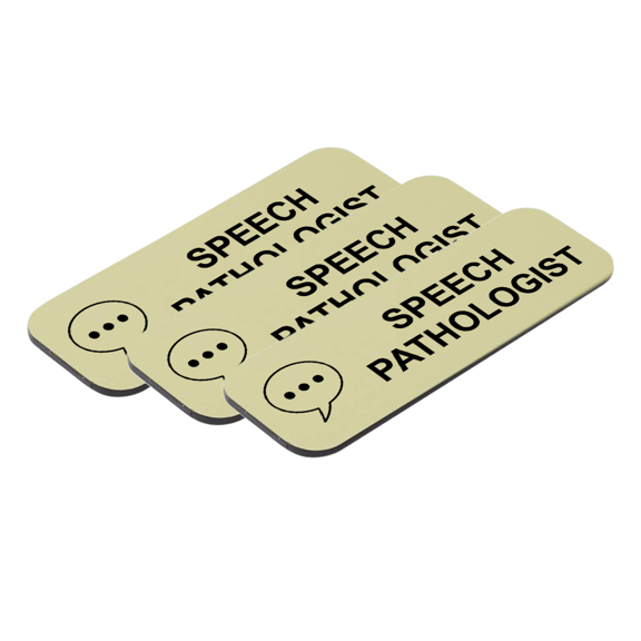 Speech Bubble, Speech Pathologist 1" x 3" Name Tag/Badge, Brushed Gold, (3 Pack)
