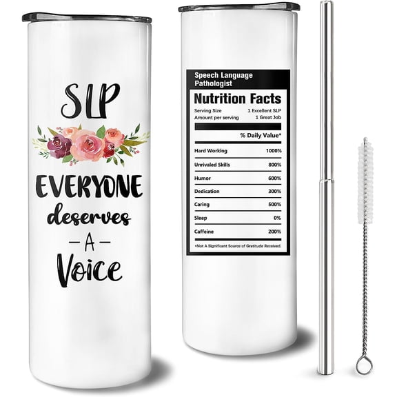 Speech Pathologist Gifts SLP Tumbler 20 oz Travel Coffee Mug Skinny Tumblers with Lid and Straw Stainless Steel Insulated Coffee Cups Speech Language Pathology Therapist Gifts for Women