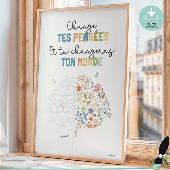 Speech Therapist Motivational Floral Brain Poster - Occupational Therapist Gift, Psychologist Wall Art, Therapy Office Decor In French- Wall Art Print, 8x12 UNFRAMED