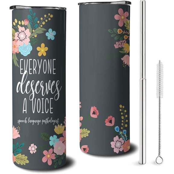Speech Therapy 20 oz SLP Skinny Tumblers with Lid and Straw, Speech Language Pathology Stainless Steel Vacuum Insulated Travel Coffee Mug Cup Water Bottle, Gifts for Speech Pathologist Therapist