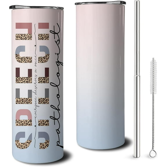 Speech Therapy 20 oz SLP Skinny Tumblers with Lid and Straw, Speech Language Pathology Stainless Steel Vacuum Insulated Travel Coffee Mug Cup Water Bottle, Gifts for Speech Pathologist Therapist