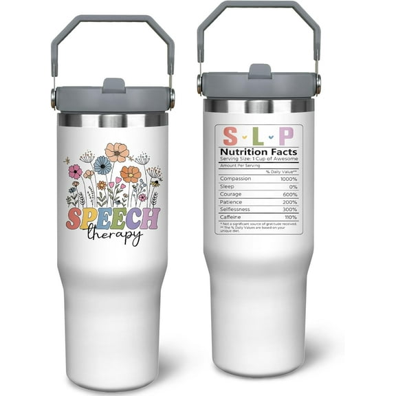 Speech Therapy 30 oz Tumbler with Handle and Straw Stainless Steel Insulated SLP Travel Coffee Mug Cups Speech Language Pathology Tumblers Speech Pathologist Therapist Gifts for Women