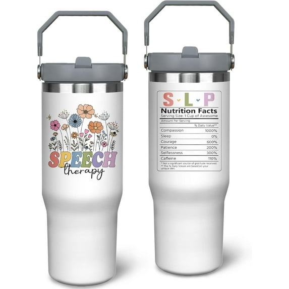 Speech Therapy 30 oz Tumbler with Handle and Straw Stainless Steel Insulated SLP Travel Coffee Mug Cups Speech Language Pathology Tumblers Speech Pathologist Therapist Gifts for Women