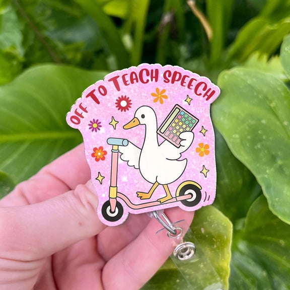 Speech Therapy Badge Reel: Goose with AAC Device - SLP Gift