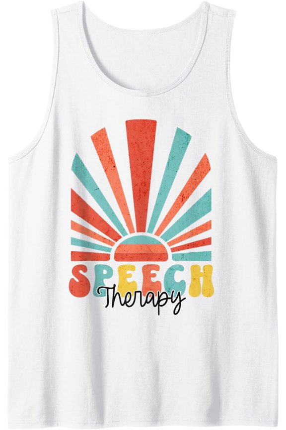 Speech Therapy Slp Summer Beach Retro Groovy Speech Therapy Tank Top Size S-3XL