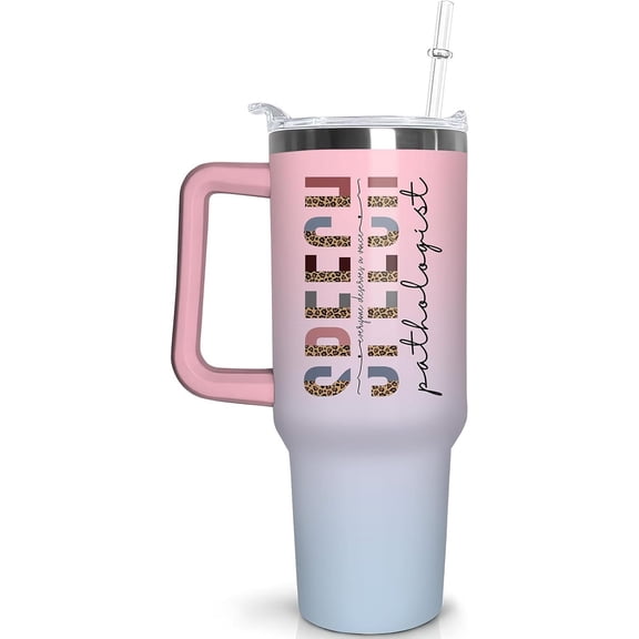Speech Therapy Tumbler | SLP Gifts for Women | Insulated Stainless Steel Travel Mug with Handle, Lid & Straw | Speech Language Pathologist Therapist Gift