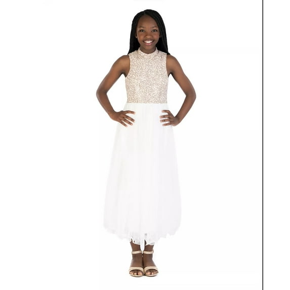 Speechless CAPPACINNO Big Girls Sequin Bodice Mock Neck Maxi Dress, US 8