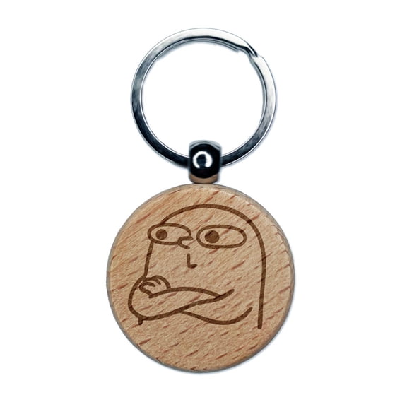 Speechless Emote Reaction Arms Crossed Funny Engraved Wood Round Keychain Tag Charm