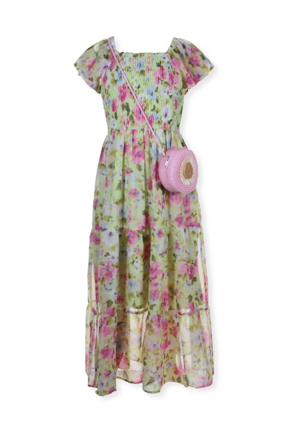 Girls' 2-Piece Floral Dress Set Color: pink Size: 14